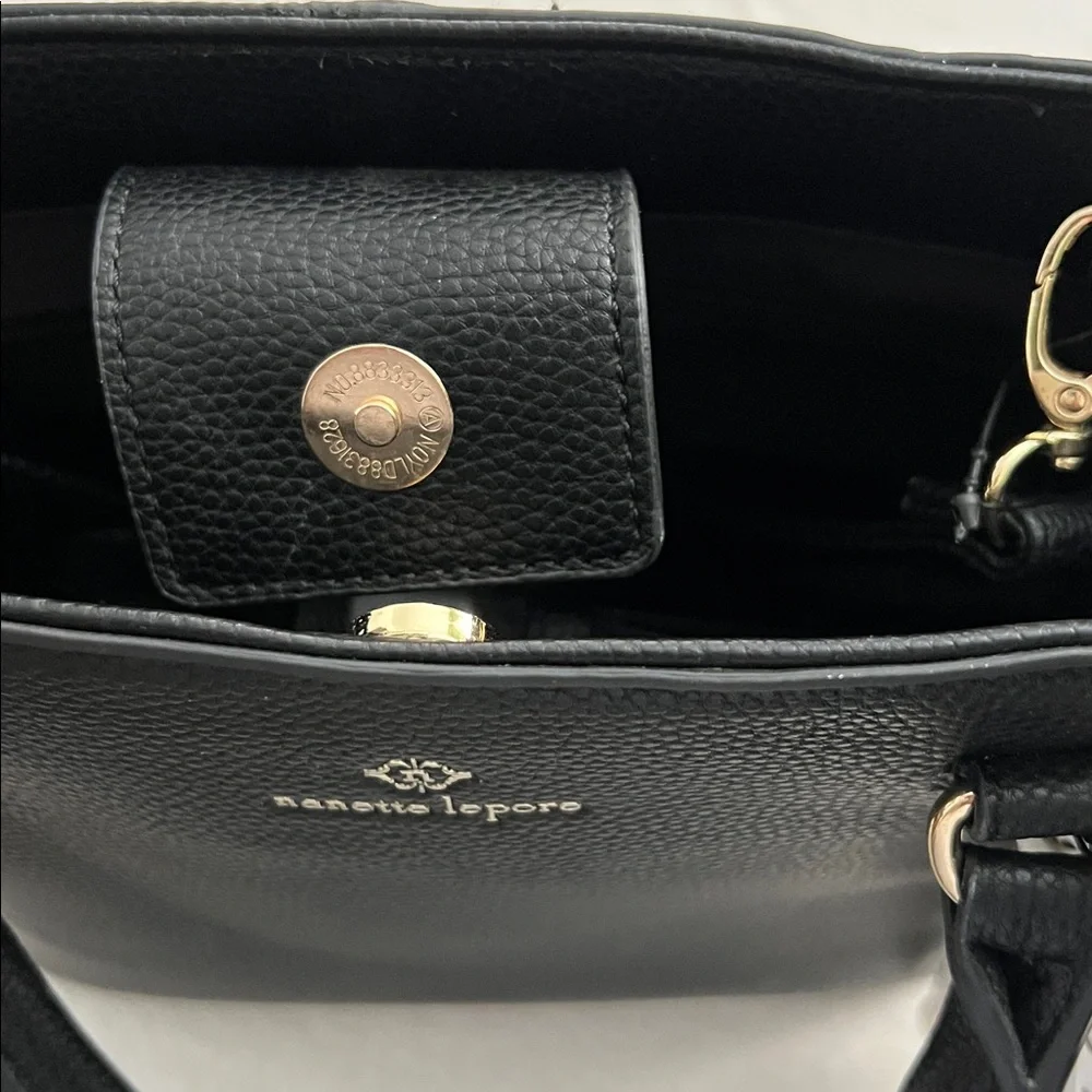Nanette Lepore Black Priya Satchel Bag Crossbody Tote with Polka Dot Accent